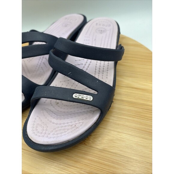 Crocs Women's Patricia Navy Blue Lavender Slide Wedge Heel Sandals Size 6 - Picture 7 of 10